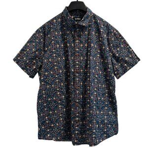 Express XL Men’s Button Up Shirt Blue Floral 100% Cotton‎ Festival Summer Casual